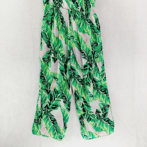 Ophelia Roe Green Tropical Leaf Pattern Sleeveless Summer Jumpsuit P6483 - Picture 2 of 8